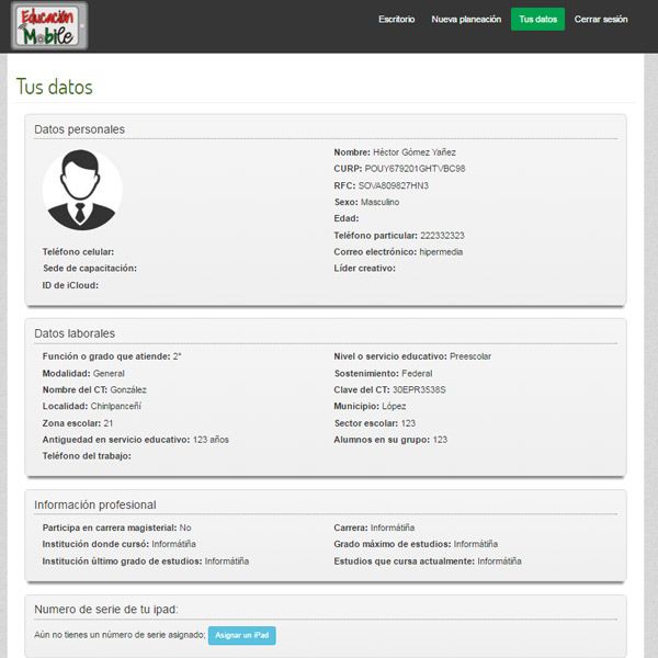 Perfil de usuario Educación Mobile
